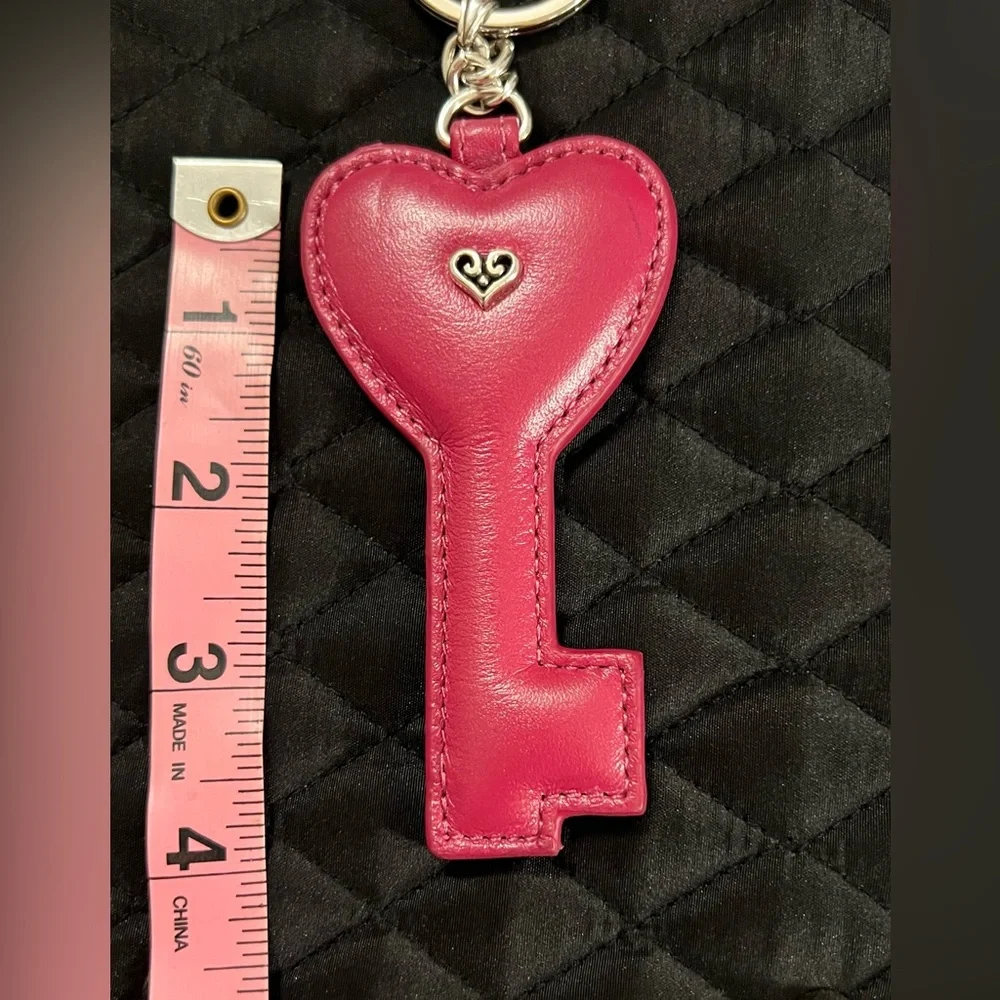 Brighton Vintage Pink Leather Heart Bag Charm Keychain